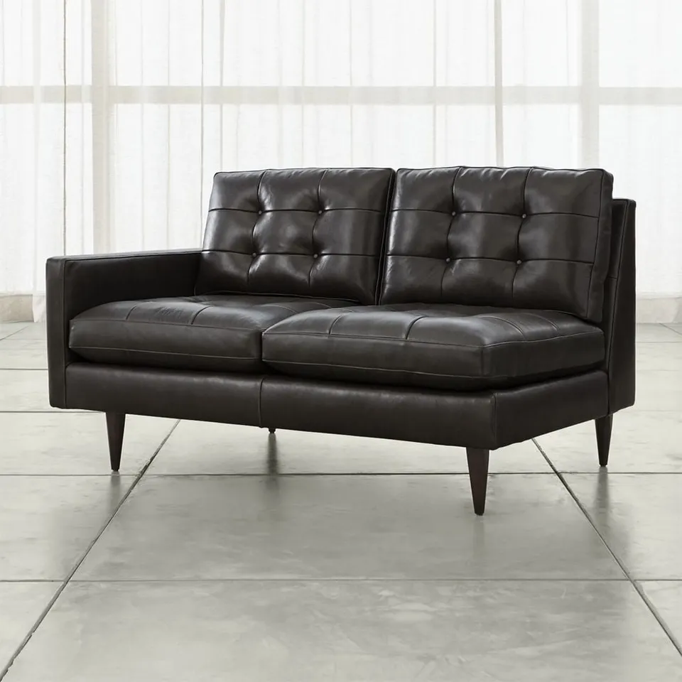 Petrie Leather Midcentury Left-Arm Loveseat Sectional Piece
