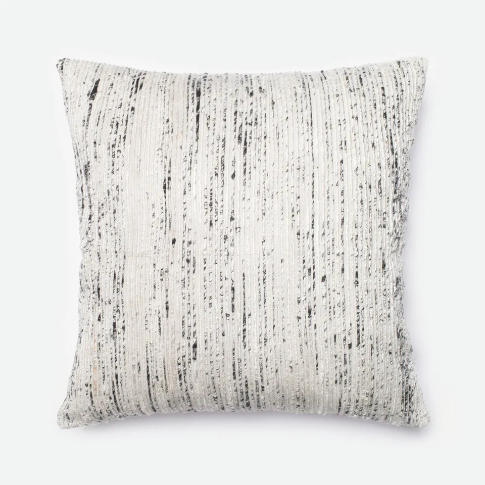 Sari Silk Throw Pillow Cover, Silver, 22" x 22"
