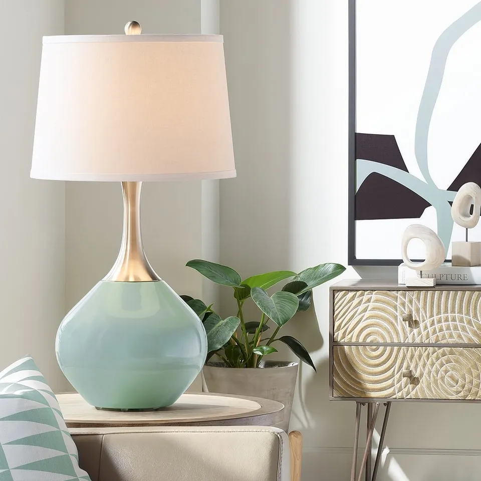 Color Plus Spencer 31" Modern Aqua-Sphere Blue Table Lamp