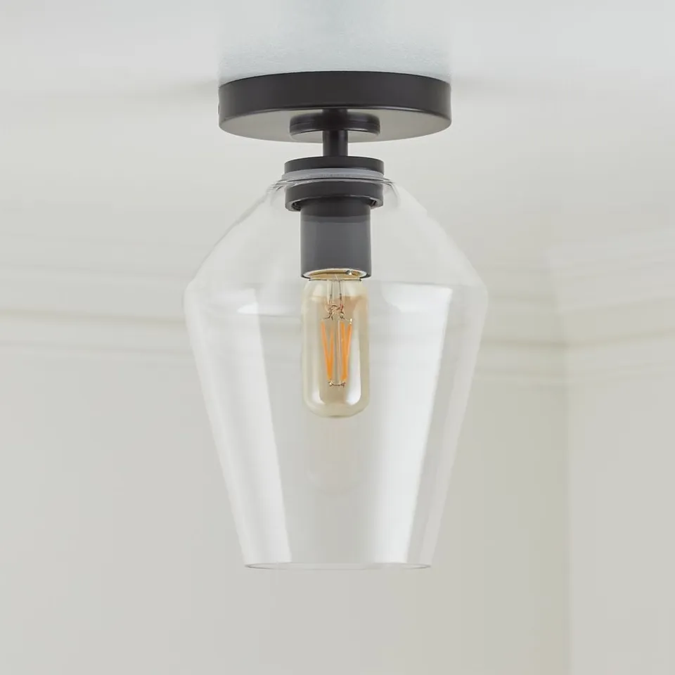 Arren Black Flush Mount Light with Clear Angled Shade 6.7"