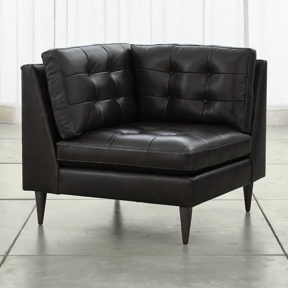 Petrie Leather Midcentury Corner Chair Sectional Piece