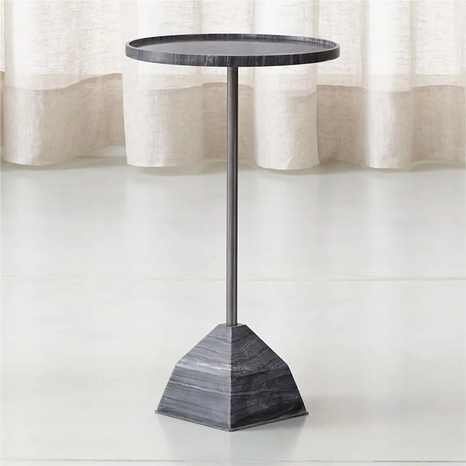 Prost Black Marble and Iron 12"  Round Pedestal Drink Table
