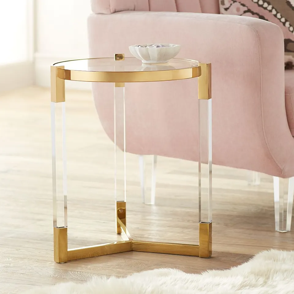 Stefania 19" Wide Gold and Acrylic Modern Round Accent Table
