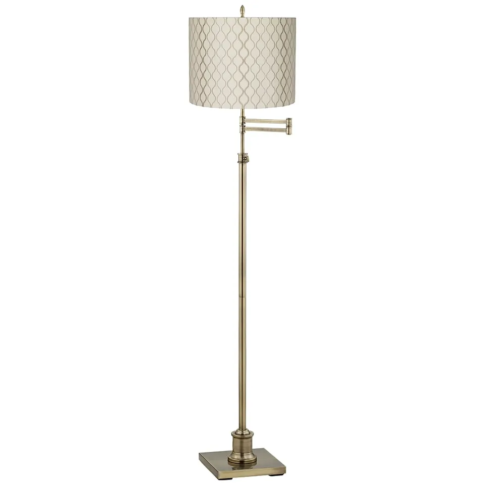 Regency Hill Westbury Embroidered Hourglass Brass Swing Arm Floor Lamp