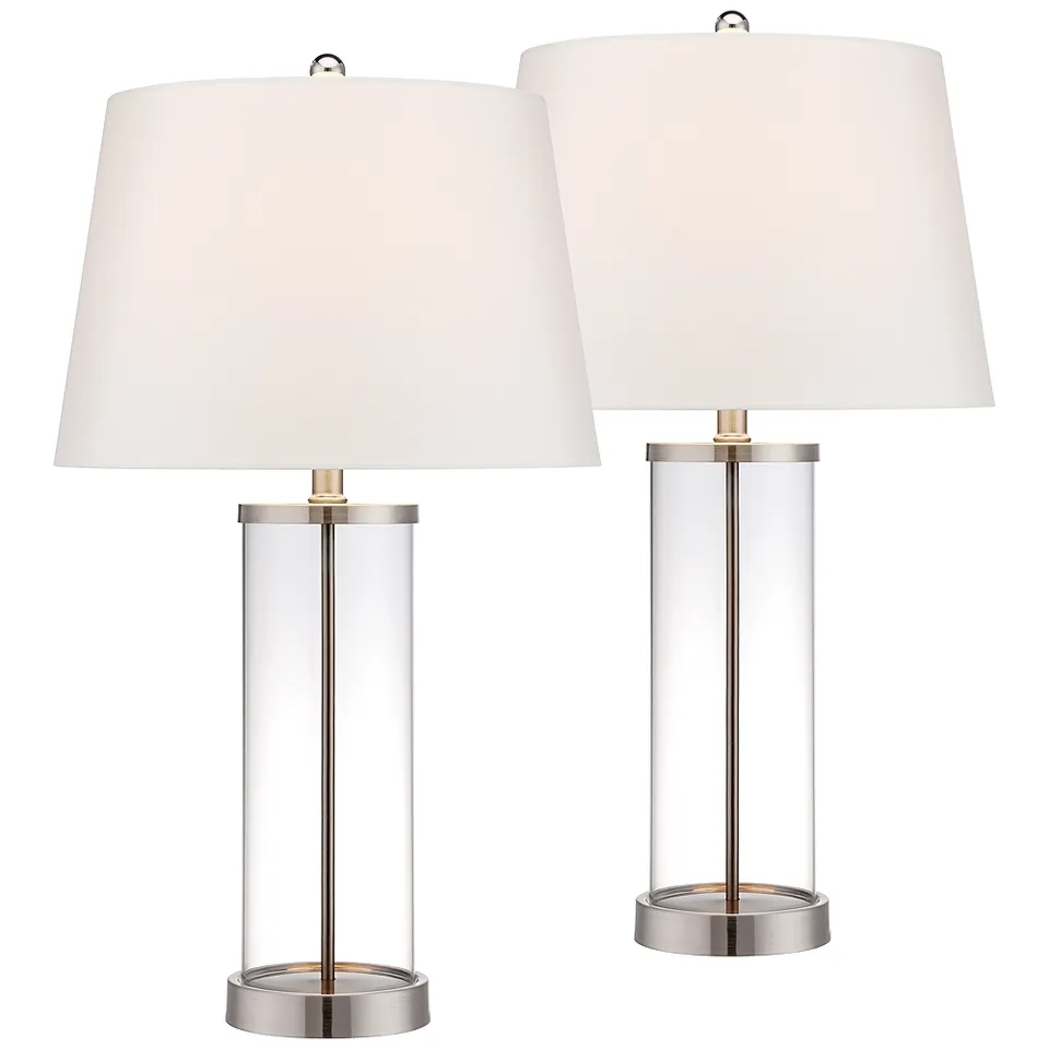 Possini Euro 26" Glass and Steel Cylinder Fillable Table Lamp Set of 2