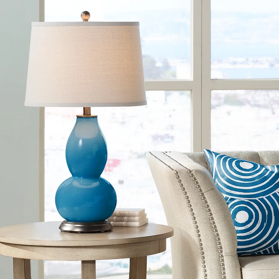 Color Plus Double Gourd 28 3/4" High Coastal Mykonos Blue Table Lamp
