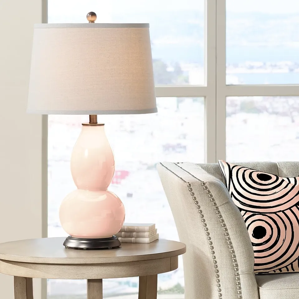Color Plus Double Gourd 28 3/4" Linen Pink Glass Table Lamp
