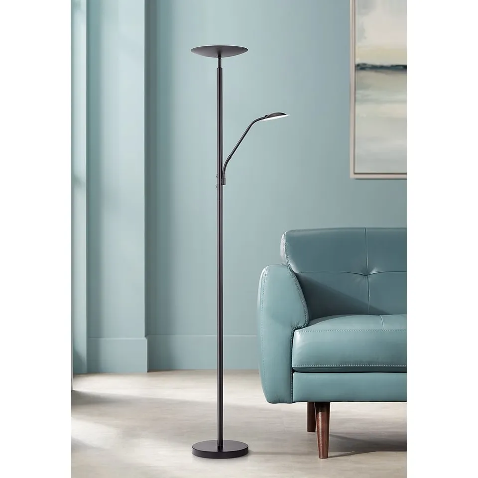 Possini Euro Decker 71 1/2" Black Modern LED Reading Light Floor Lamp