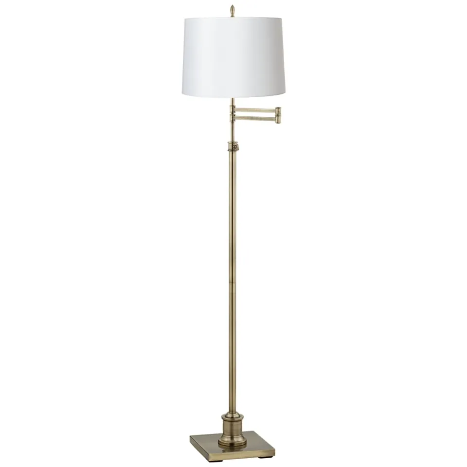 Regency Hill Westbury Linen and Brass Adjustable Swing Arm Floor Lamp