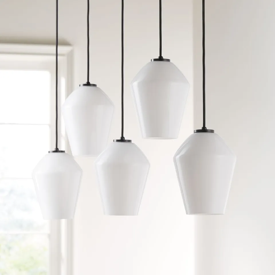 Arren Black 5-Light Linear Pendant with Angled Milk Glass Shades 40.8"