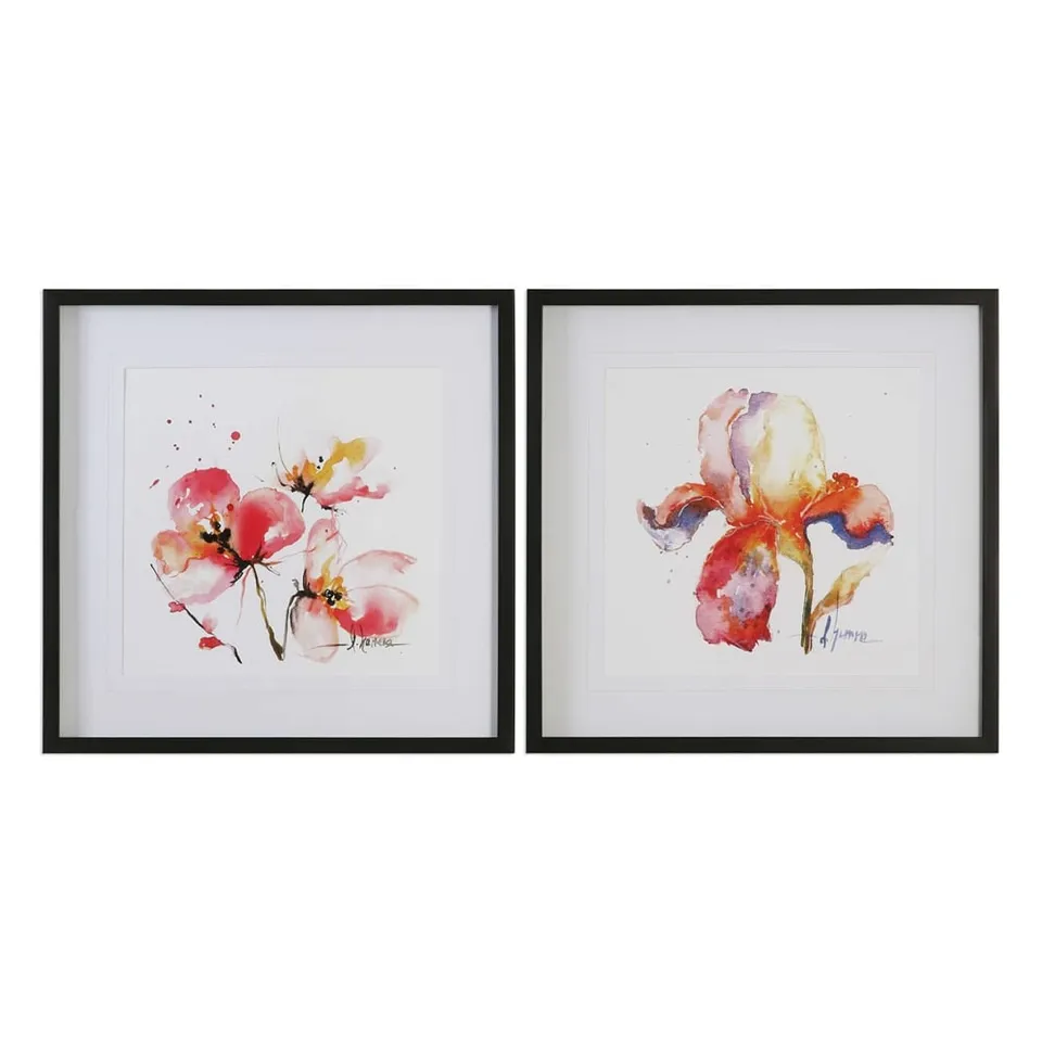 Blooms Hermanas, S/2- 29'' x 30''-Black satin frame with mat