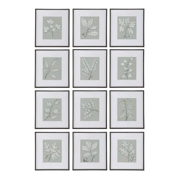 Leaves On Taupe, S/12 - 18x20 Framed