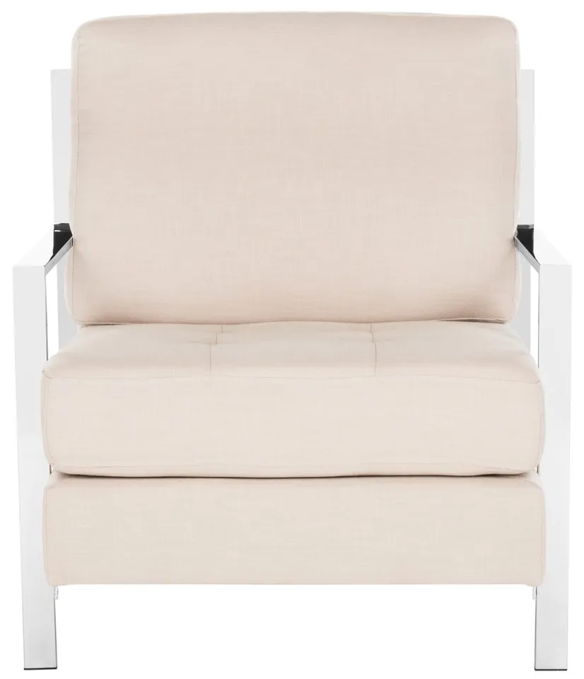 Walden Modern Tufted Linen Chrome Accent Chair - Beige