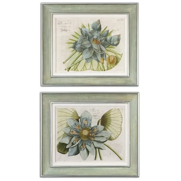 Blue Lotus Flower I, II,-- - Set of 2 - 28x24 - Framed