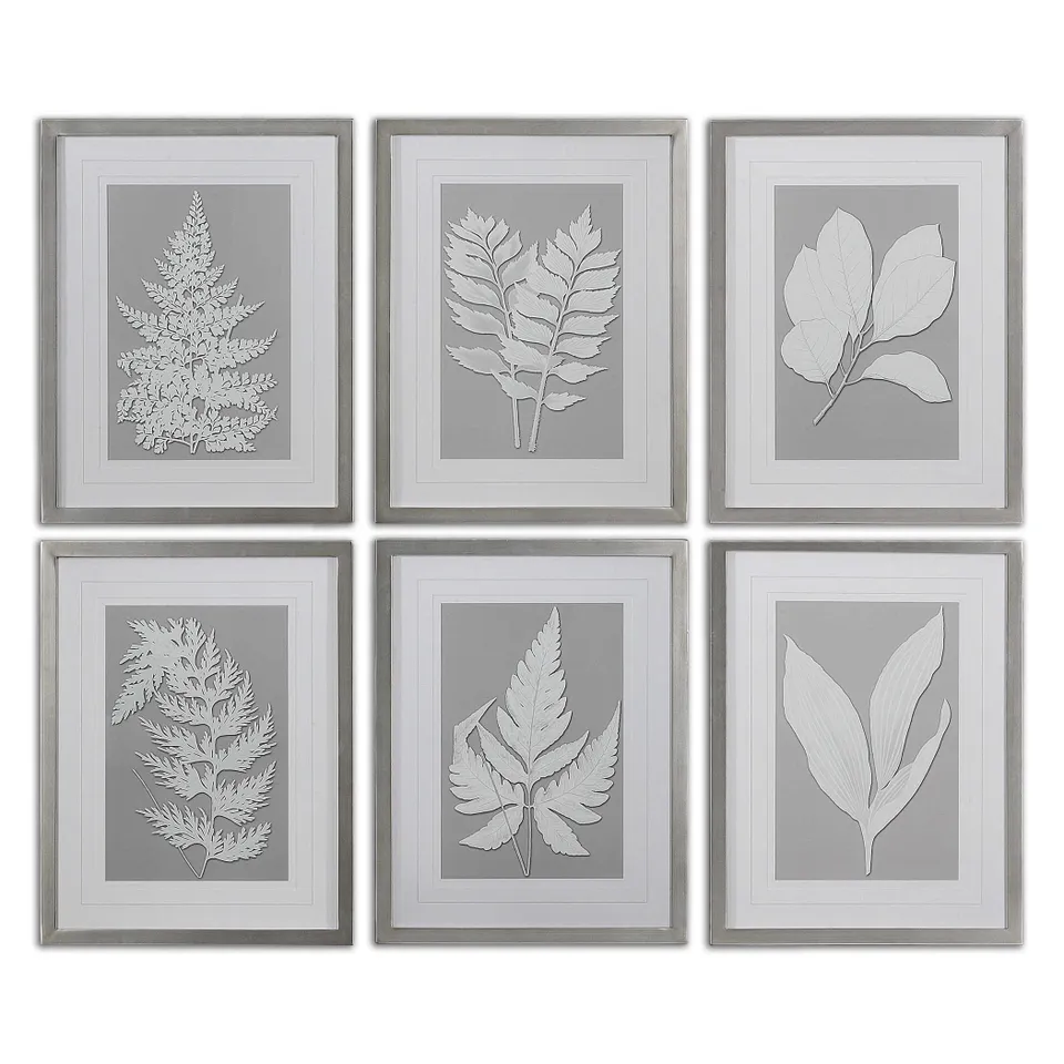 Moonlight Ferns, S/6 - 20 W X 26 H - Silver frame - With mat