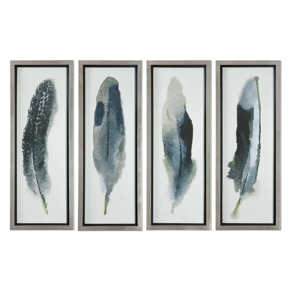 Feathered Beauty - S/4 - Champagne Silver Frame - No Mat