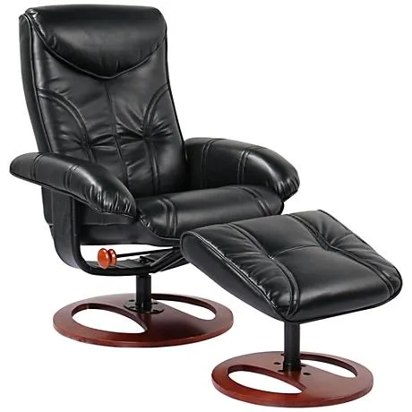 Newport Black Swivel Recliner and Slanted Ottoman
