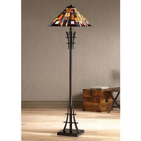 Robert Louis Tiffany 62" High Jewel Tone Art Glass Floor Lamp