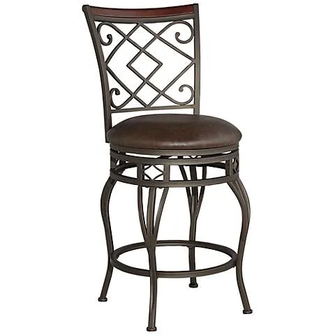 Kensington Hill Hartley 25 1/2" Wood and Bronze Swivel Counter Stool