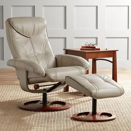 BenchMaster Newport 30" Wide Taupe Swivel Recliner and Slanted Ottoman