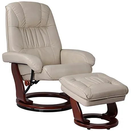 Kyle Taupe Faux Leather Ottoman and Swiveling Recliner