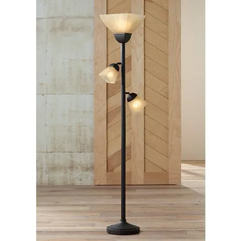 Antonio 71 1/2" Bronze and Champagne Glass Torchiere Floor Lamp