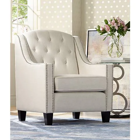 Tivoli Beige Linen Tufted Armchair