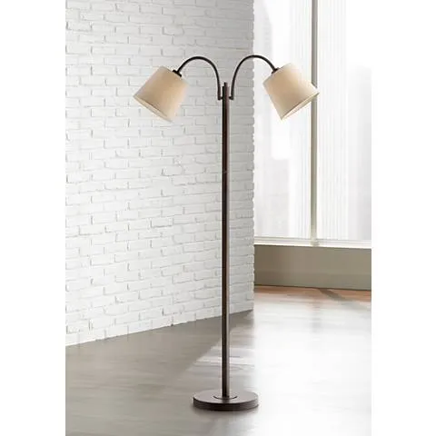 Regency Hill Seneca 56" High Bronze Twin Arm Gooseneck Floor Lamp