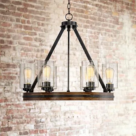 Franklin Iron Works Gorham 25" Wide 6-Light Wagon Wheel Chandelier