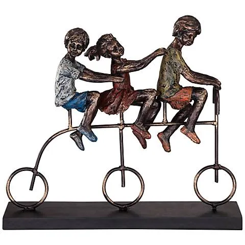 Children Riding Bike 12 3/4" Wide Sculpture
