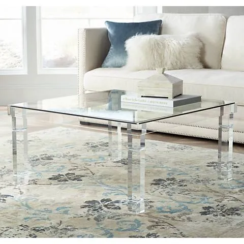 Bristol 36" Square Clear Acrylic and Glass Modern Coffee Table
