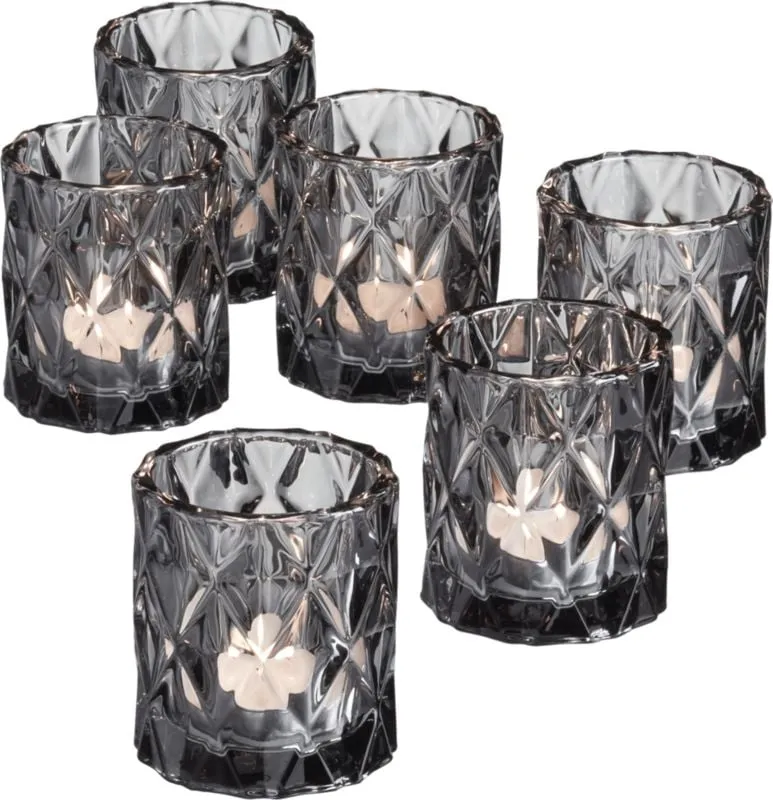 Betty Smoked Glass Tealight Candle Holders Set of 6