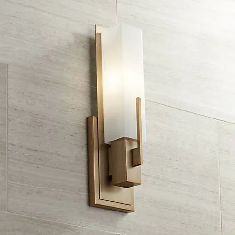 Possini Euro Midtown 15" High White Glass Burnished Brass Wall Sconce