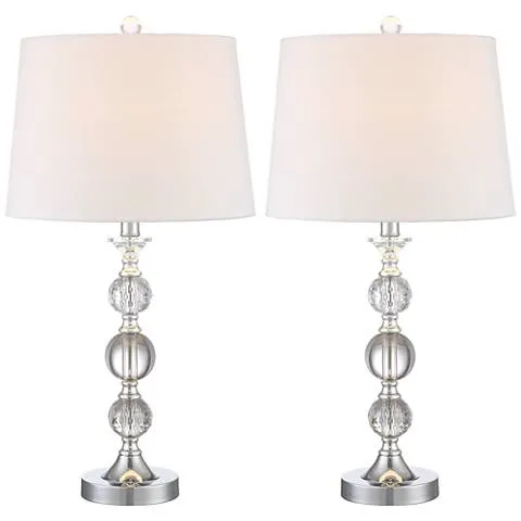 Possini Euro Solange Silver and Stacked Crystal Table Lamps Set of 2