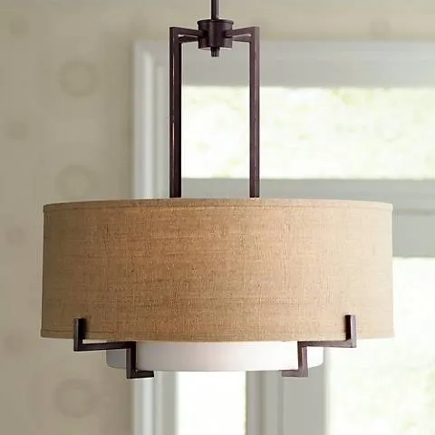 Possini Euro Concentric 25" Wide Bronze and Burlap Modern Pendant