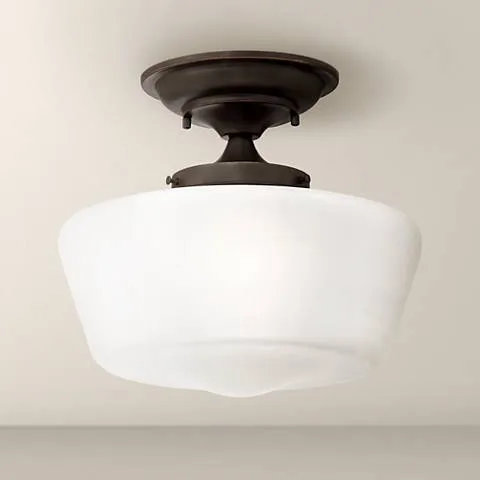 Regency Hill Schoolhouse 12" Wide Bronze White Glass Ceiling Light