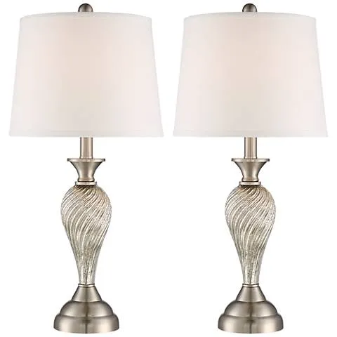 Regency Hill Arden Nickel and Glass Twist Column Table Lamps Set of 2