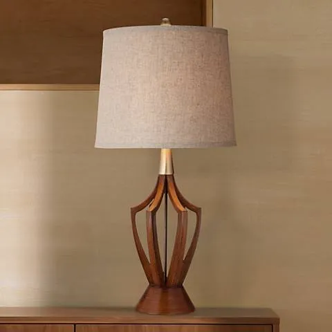 Possini Euro St. Claire 30 3/4" Faux Wood Mid-Century Table Lamp