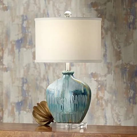 Possini Euro Mia 25" Hand-Crafted Blue Drip Ceramic Table Lamp