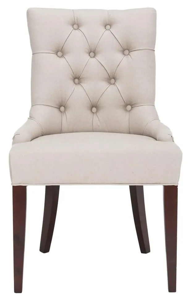 Amanda 19'' High Linen Tufted Chair - Nickel Nail Heads - Taupe/Cherry Mahogany