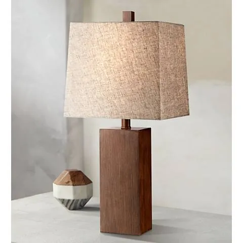 Possini Euro Darryl 23" High Wood Finish Rectangular Table Lamp