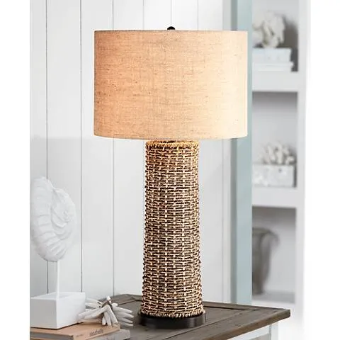 Monocot 28 1/2"H Modern Coastal Burlap and Woven Seagrass Table Lamp