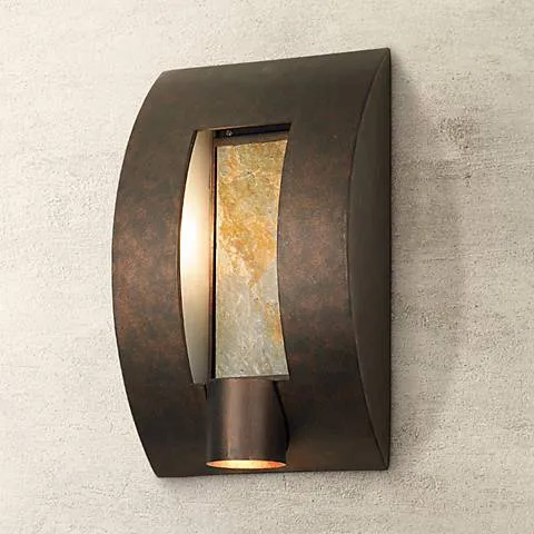 Franklin Iron Framed Slate 16" Bronze and Stone Outdoor Wall Light