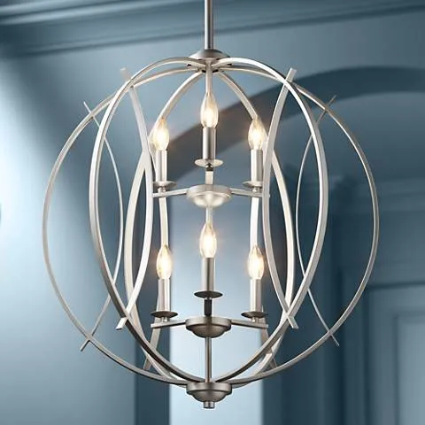 Possini Euro Spherical 24" Wide Brushed Nickel Globe 6-Light Pendant