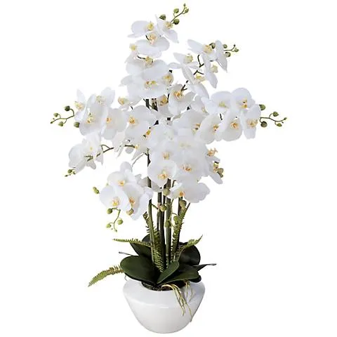 White Phalaenopsis Orchid Flower 29" High Faux Floral Arrangement