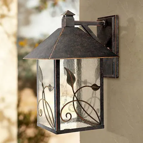 Franklin Iron French Garden 15" Seeded Glass Bronze Outdoor Wall Light