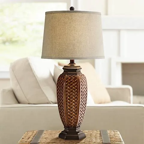Palmira 29" High Weathered Faux Wicker Weave Jar Table Lamp