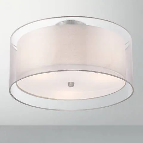 Possini Euro Double Drum 18" Wide Modern White Ceiling Light