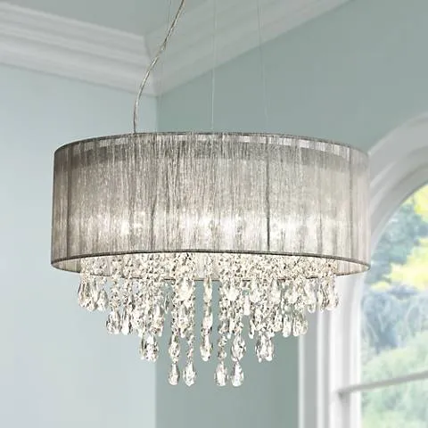 Possini Euro Jolie 20" Wide Silver Fabric Crystal Chandelier