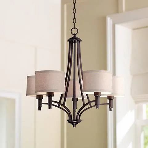 Franklin Iron La Pointe 26" Oatmeal Bronze 5-Light Shade Chandelier